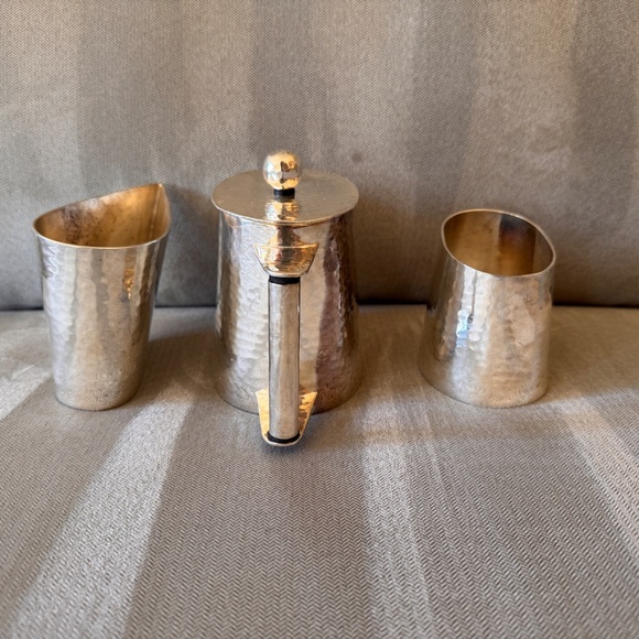 Michael Aram Silver plated Hammered Coffee / Teapot Sugar Bowl & Creamer - Picture 5 of 13